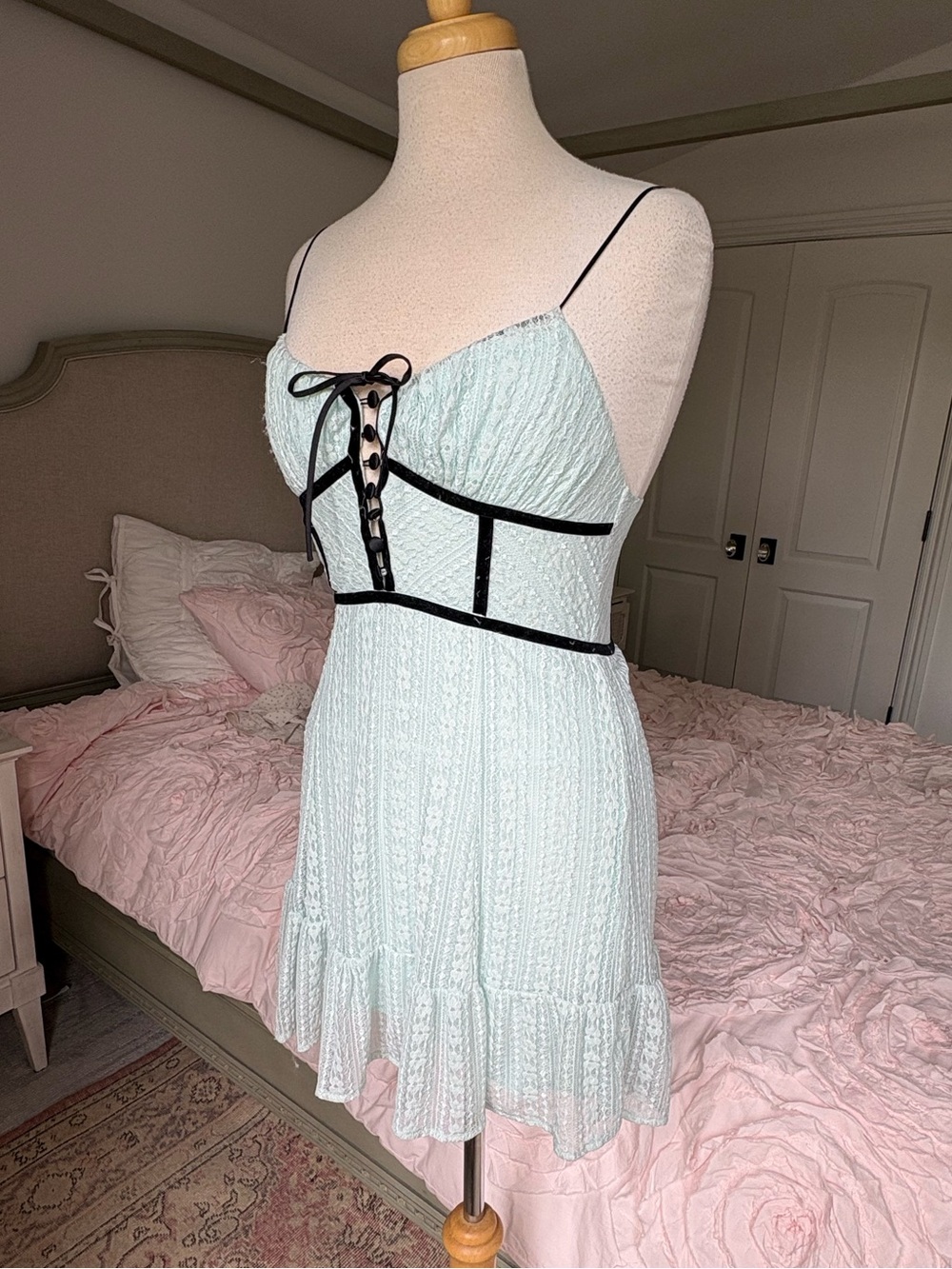 Urban Outfitters Silvana Teal and Black Lace Mini Dress